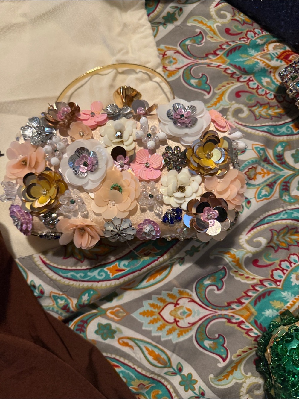 Floral Embellished Women’s Clutch Bag — Pink & Gold